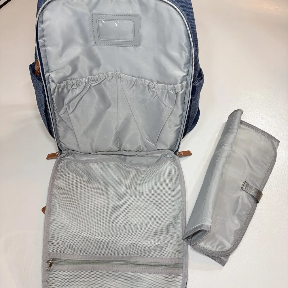 BabbleRoo Diaper Bag Backpack Blue Large Multi Pocket Baby Bag Changing Pad